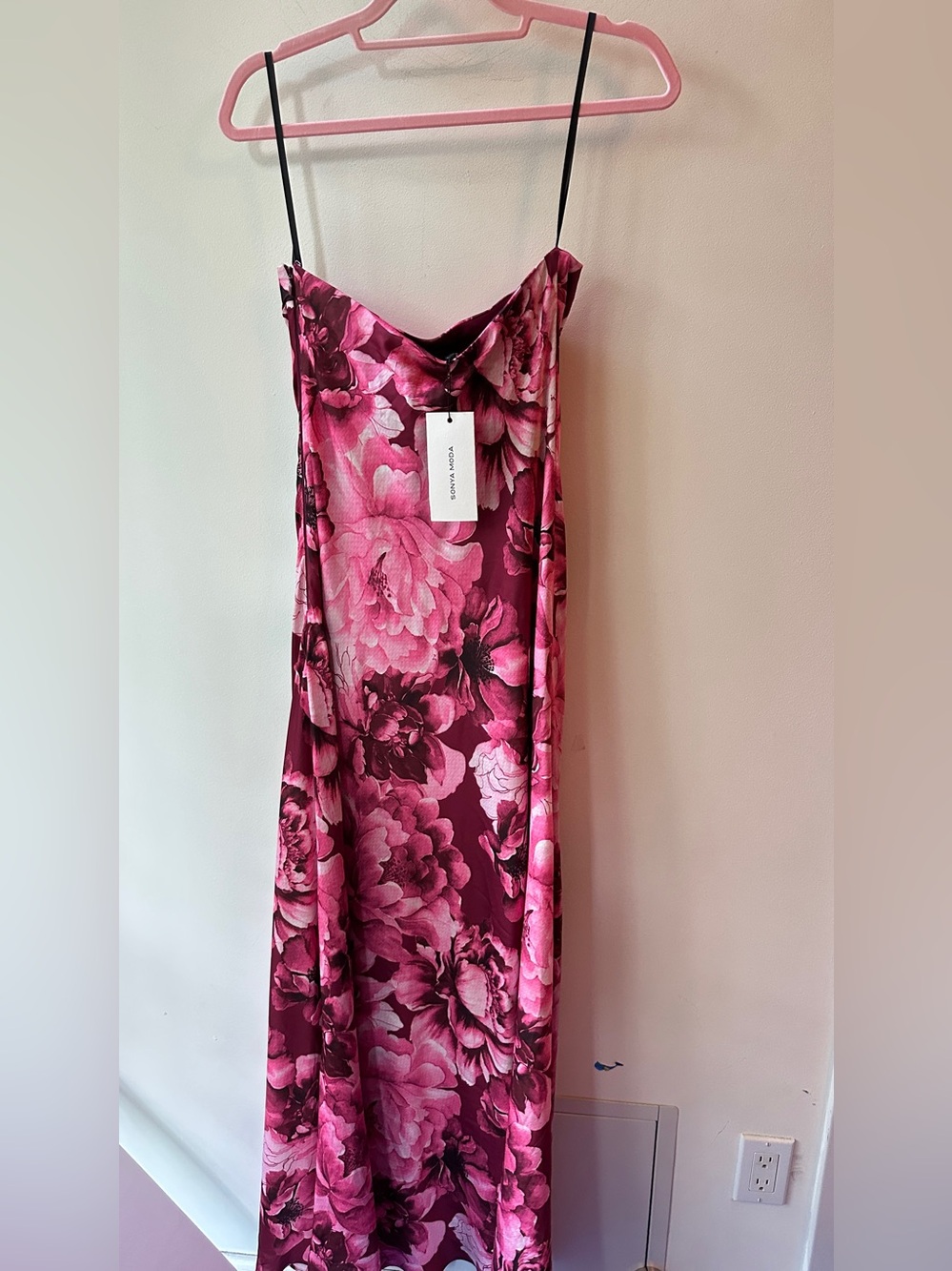Sonya Moda, Merlot Peonies Floral Maxi Dress, Size S | 824
